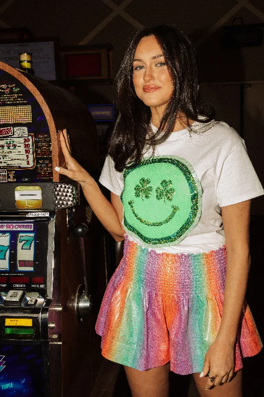 Rainbow Leather Smocked Shorts