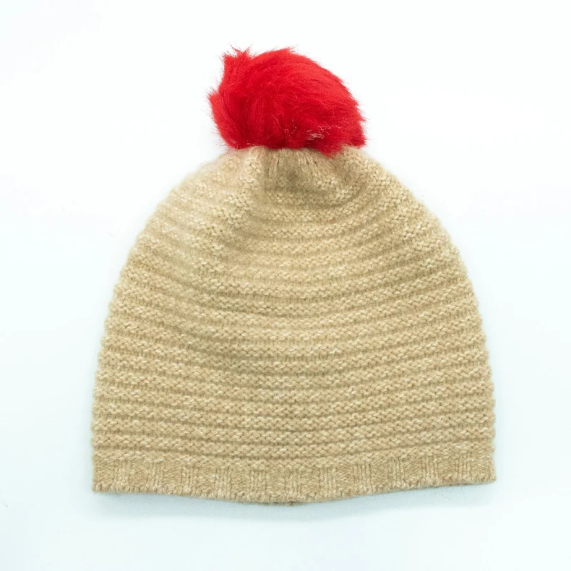 RIBBED BEANIE WITH FUR POM