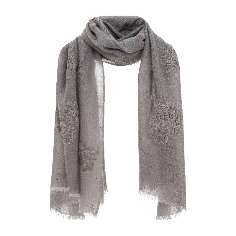 Lace Scarf with Sequins  - Taupe