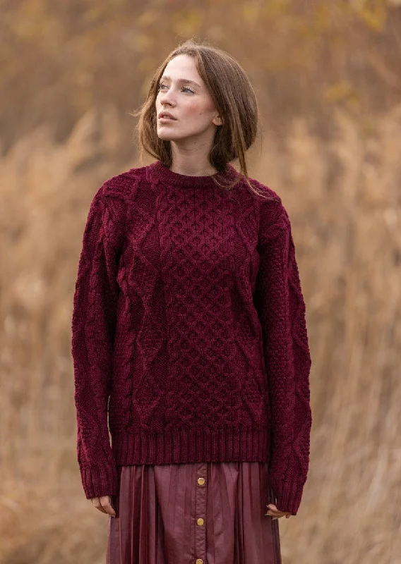 Heavy Weight Aran Sweater | Wine