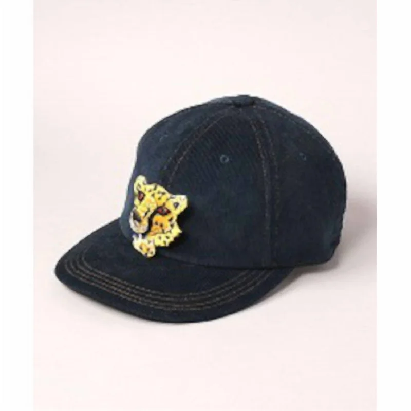 Woven Baseball Hat With Cheetah Patch In Navy