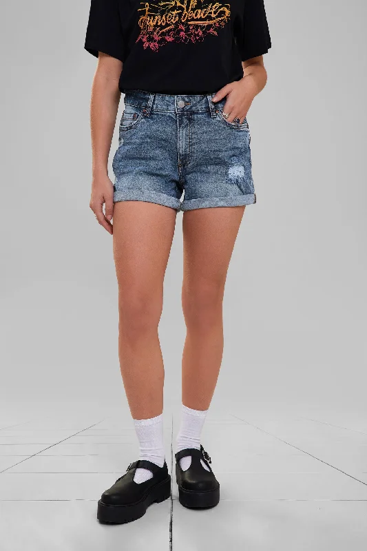 Short Mom taille haute en jeans - Femme