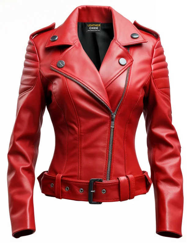 Women Slimfit Red Leather Jacket