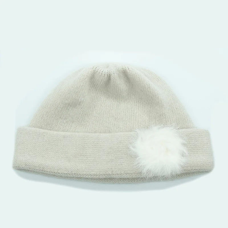 CASHMERE BEANIE WITH FUR POM