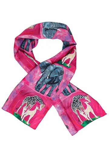 Animal Viscose Scarf- Giraffe and Elephant - Kelly and Full Circle