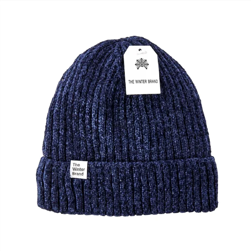 Chenille Beanie In Navy