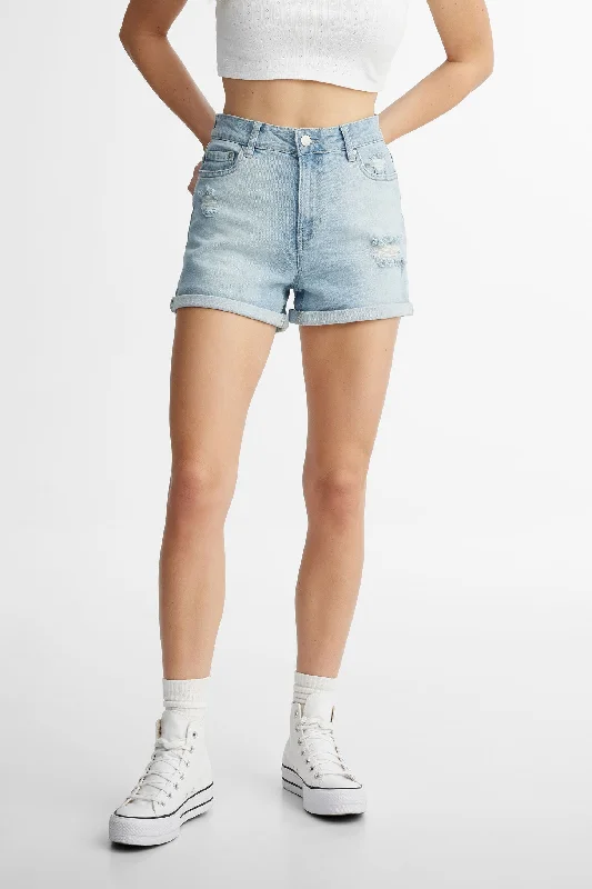 Short taille haute coupe ''Mom'' en jeans - Femme