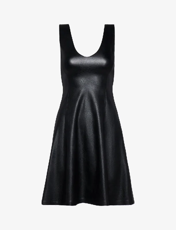 Faux Leather V-Neck Founder Dress