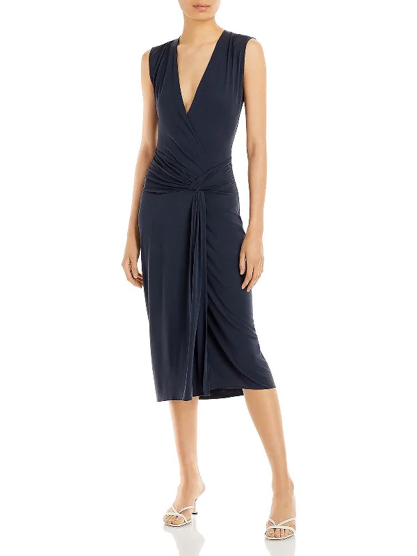 Womens V-Neck Midi Wrap Dress