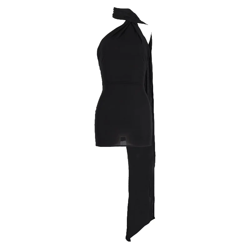 Alex Perry Scarf-Detail Open-Back Jersey Mini Dress in Black Viscose