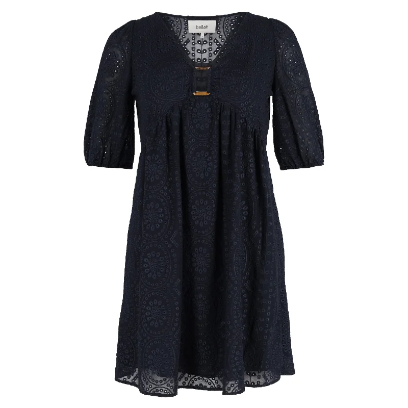 Ba&Sh V-Neck Mini Dress in Navy Blue Cotton