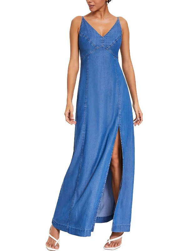 Cruz Womens Denim Lyocell Maxi Dress