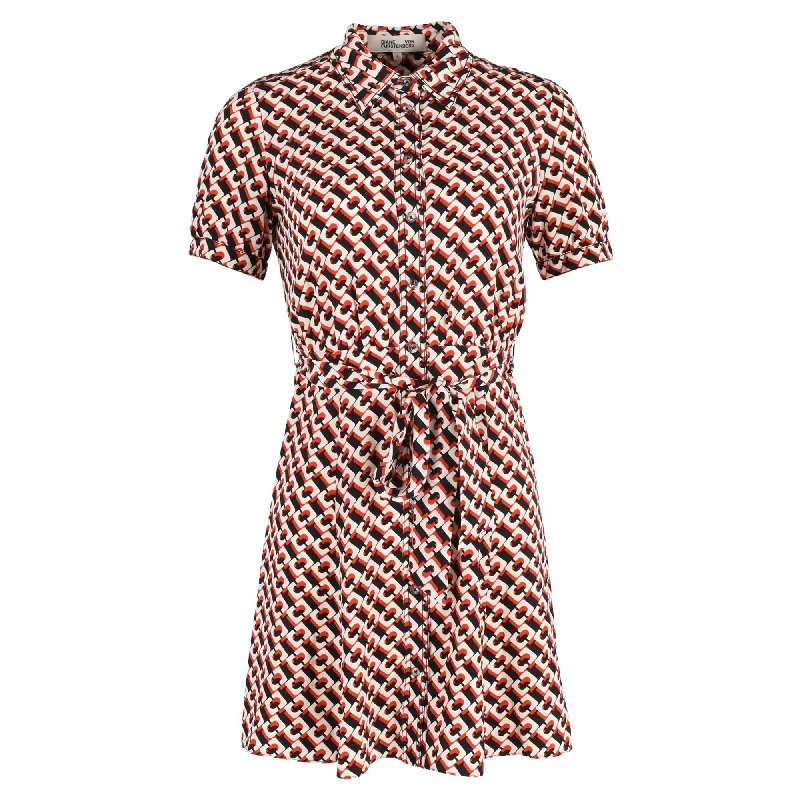 Diane von Furstenberg Jett Belted Printed Mini Shirt Dress In Multicolor Silk