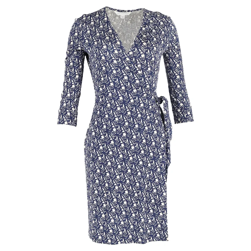 Diane Von Furstenberg Mini Printed Wrap Dress in Blue Silk