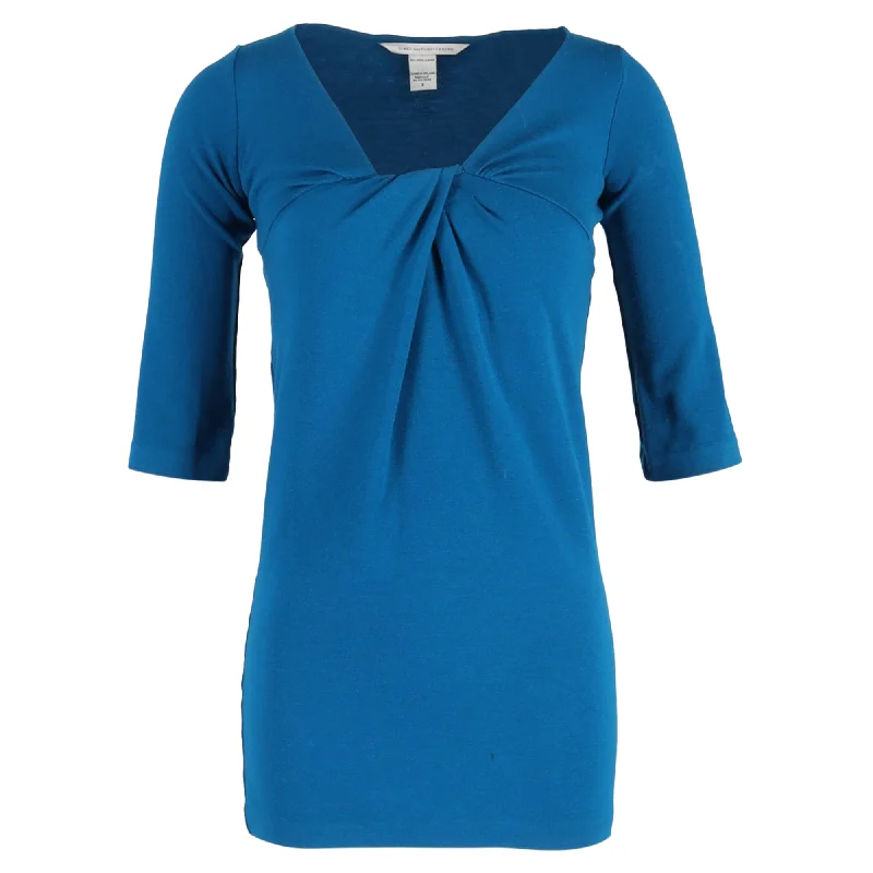 Diane von Furstenberg V-Neck Mini Dress in Blue Wool