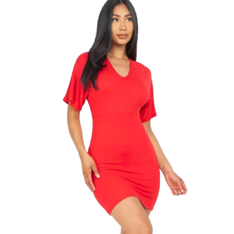 Dolman Sleeves Solid Mini Dress