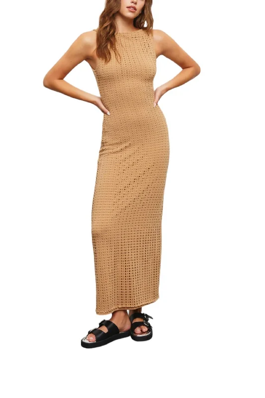 Fishnet Maxi Dress In Taupe