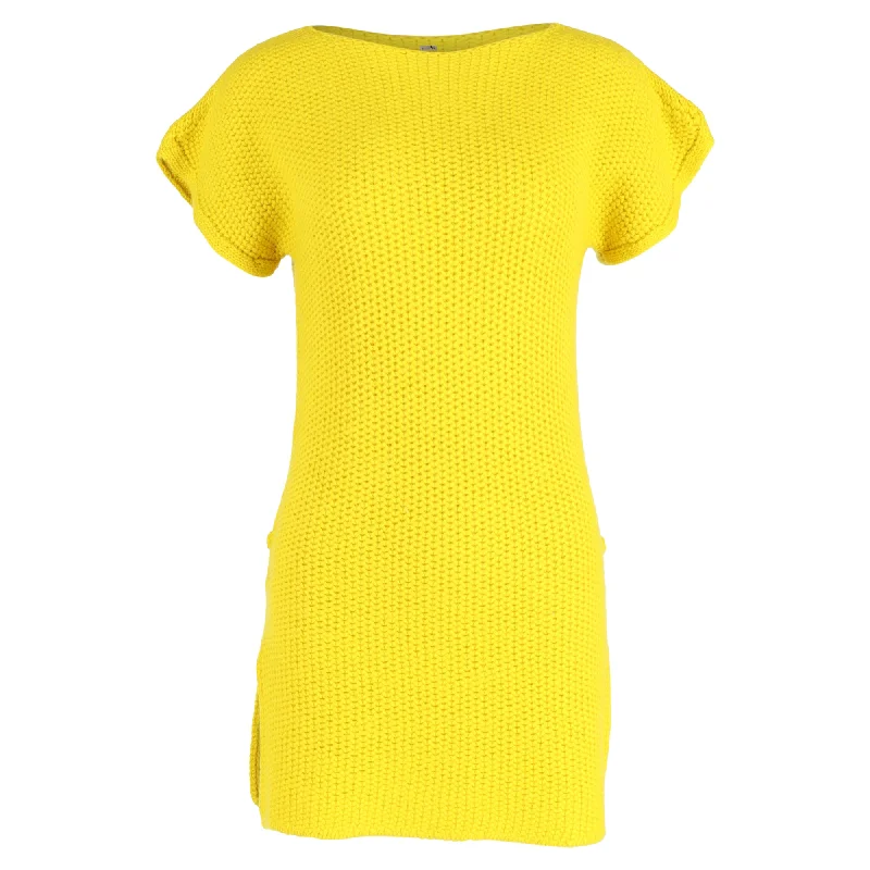 Hermès Mini Crocheted Knit With Side Slit Dress in Yellow Wool