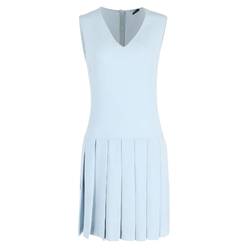 Joseph Sleeveless Pleated Mini Dress in Light Blue Wool