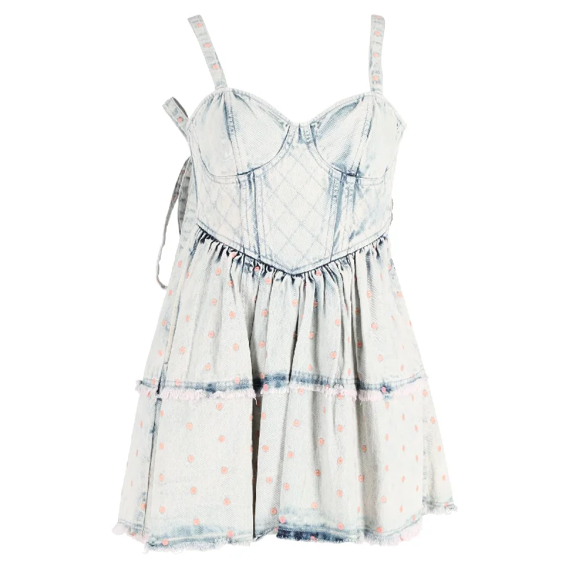 Loveshackfancy Mini Dorna Dress in Light Blue Cotton Denim