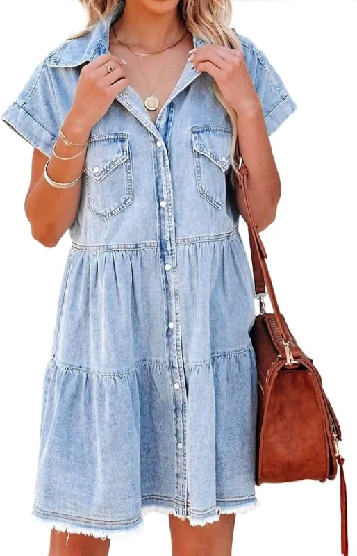 Mini Denim Dress In Washed Blue