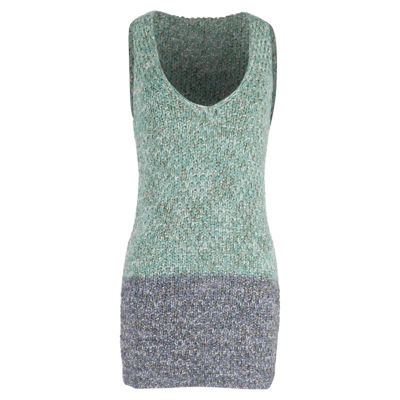 Missoni Mini Knitted V-Neck  Sleeveless Dress in Multicolor Wool