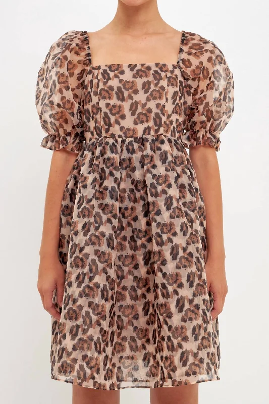 Organza Mini Dress In Leopard