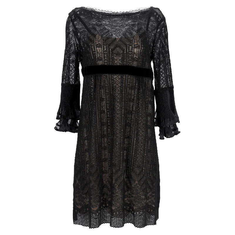 Philosophy by Alberta Ferretti Mini Lace Long Sleeve Dress in Black Polyester