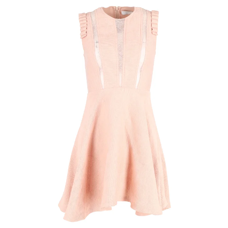 Sandro Enrika Lace-Insert Mini Dress In Pink Viscose