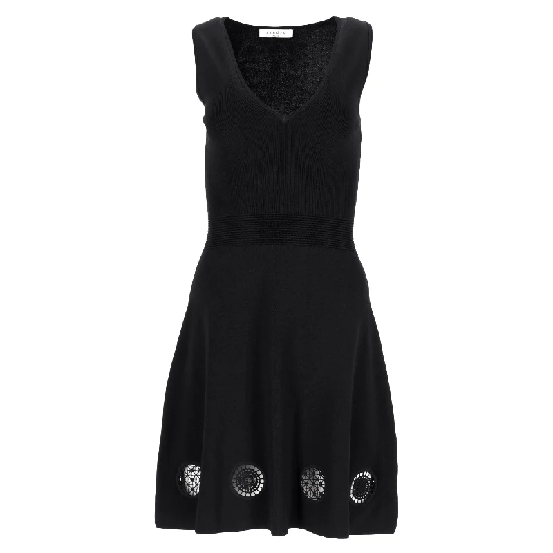 Sandro Paris Mini Cut-Out Detail Knitted Sleeveless Dress in Black Polyamide