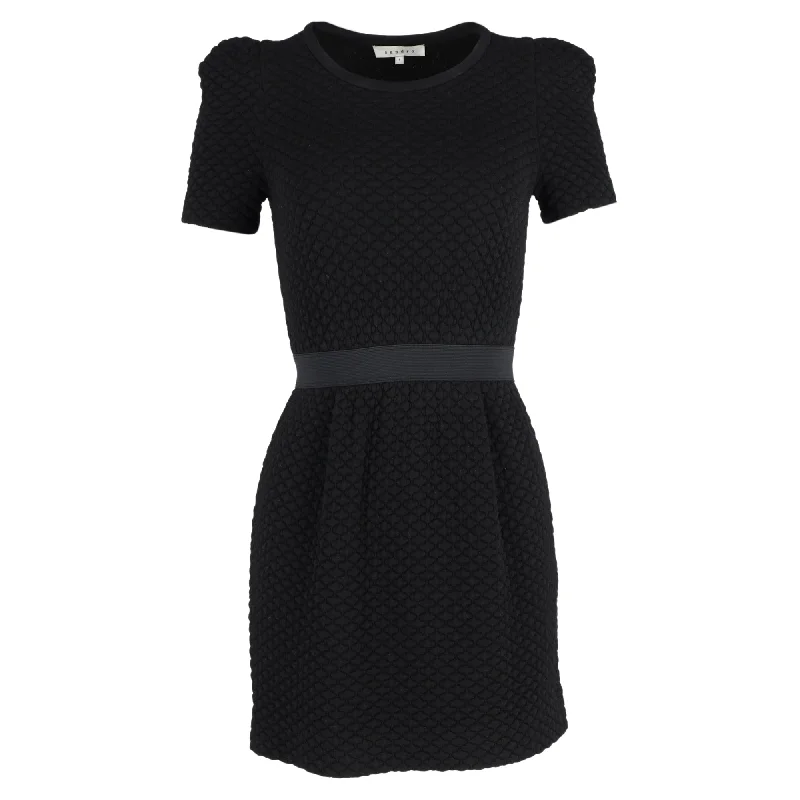 Sandro Quilted Mini Dress in Black Acrylic