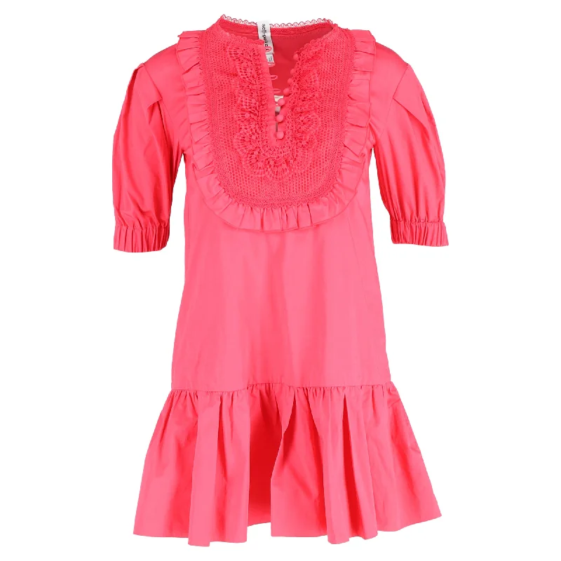 Self-Portrait Lace Bib Mini Dress in Pink Cotton