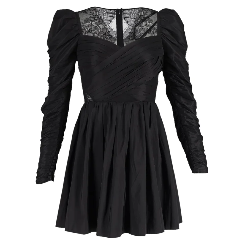 Self-Portrait Lace Taffeta Mini Dress in Black Polyester