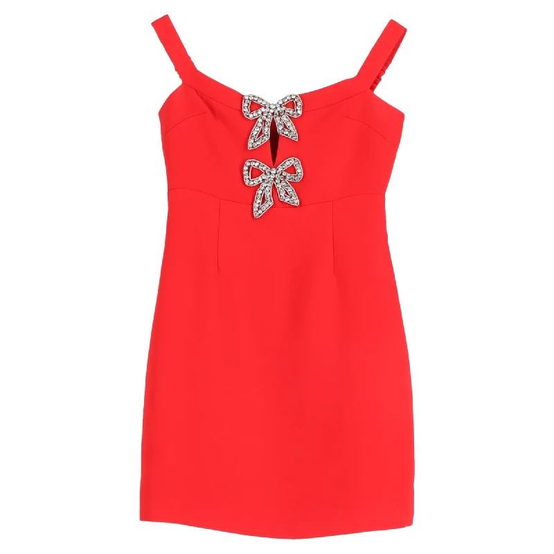 Self-Portrait Mini Bow-embellished Off-Shoulder Dress in Red Polyester