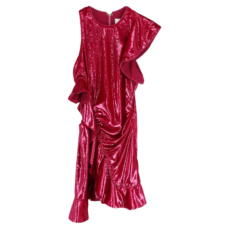 Self-Portrait Ruffled Metallic Mini Dress In Pink Velvet