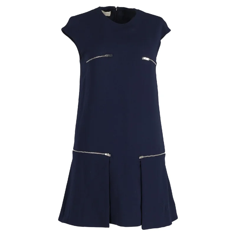 Stella Mccartney Mini Gisella Zipper Detail Dress in Navy Blue Crepe