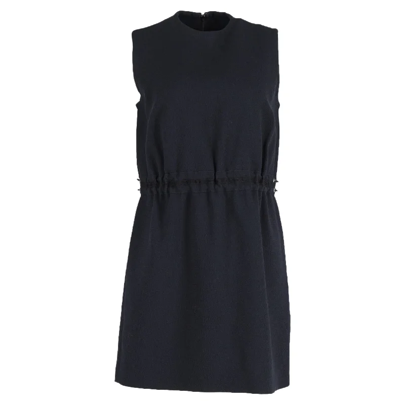 Victoria Beckham Elasticated Mini Dress in Navy Blue Wool