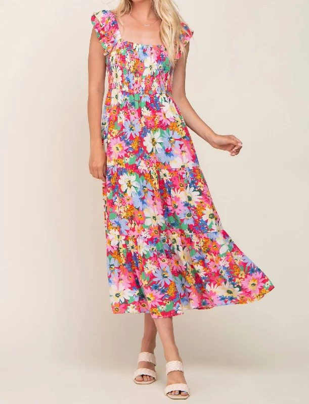 Walk In The Flowers Maxi Dress In Fuschia