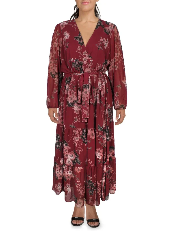 Womens Floral Print Chiffon Maxi Dress