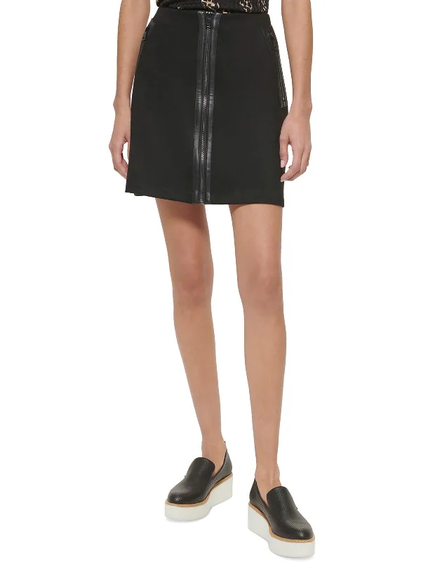 Womens Zipper Faux Suede Mini Skirt