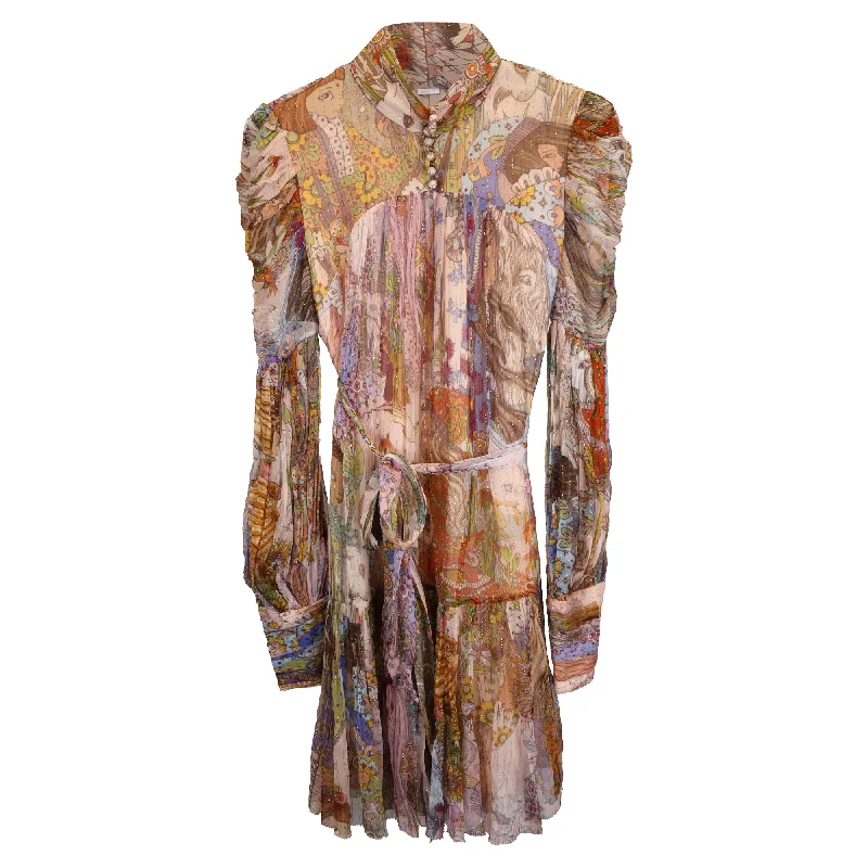 Zimmermann Mini Kaleidoscope Printed Long Sleeve Dress in Multicolor Silk