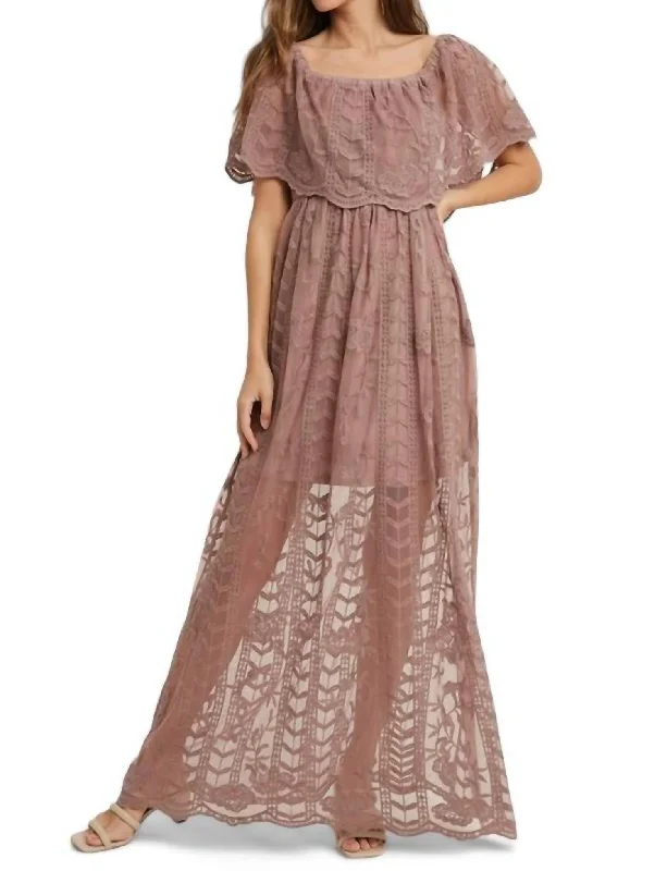 Anne Lace Overlay Maxi Dress In Mauve