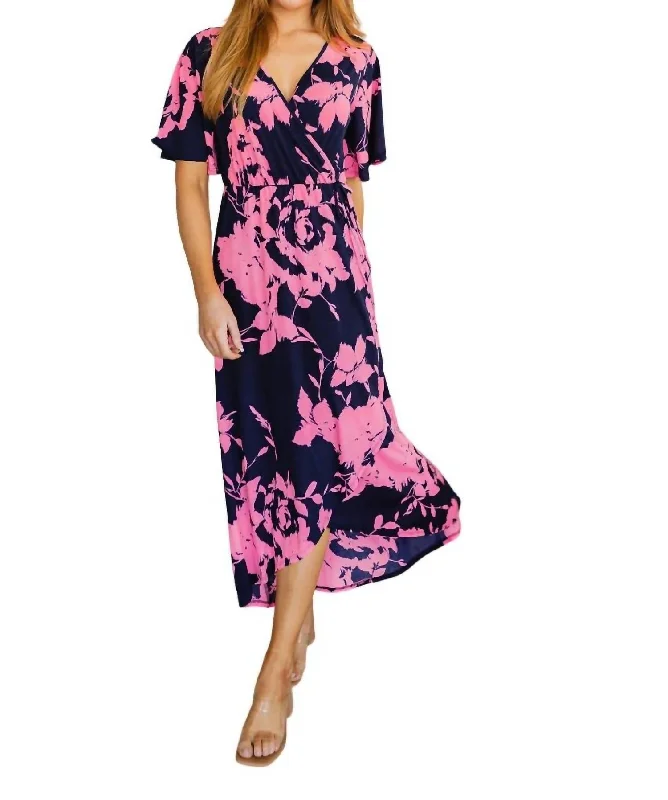 Cheer Me Up Floral Maxi Dress In Navy/pink