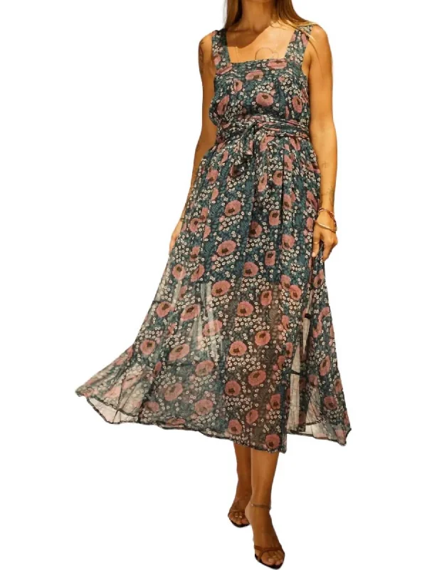 Chiffon Print Jasmine Maxi Dress In Vintage Indigo