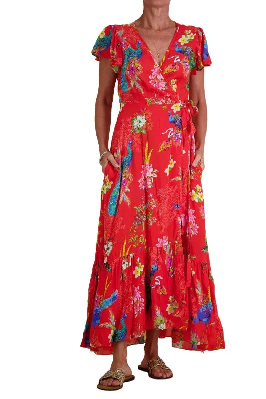 Colombo Wrap Maxi Dress In Red