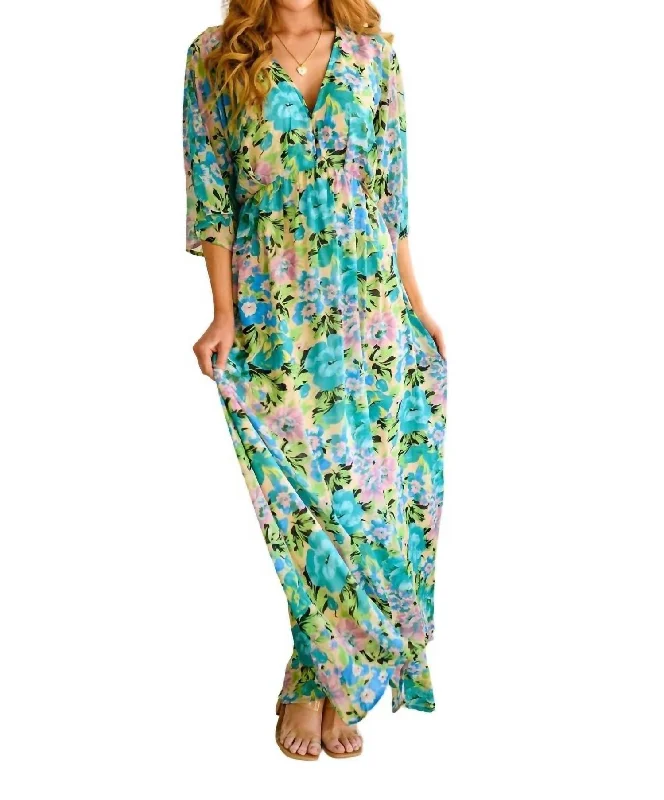 Donna Floral Maxi Dress In Teal