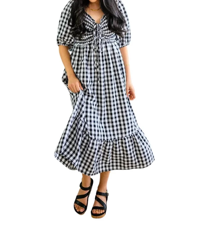 Greenville Gingham Maxi Dress In Black And White