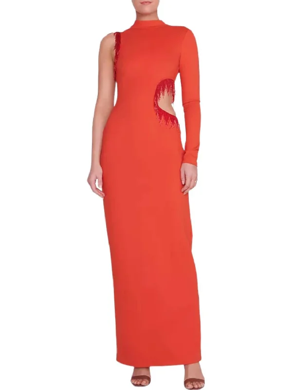 Kirsten One-Sleeve Maxi Dress In Fire Red