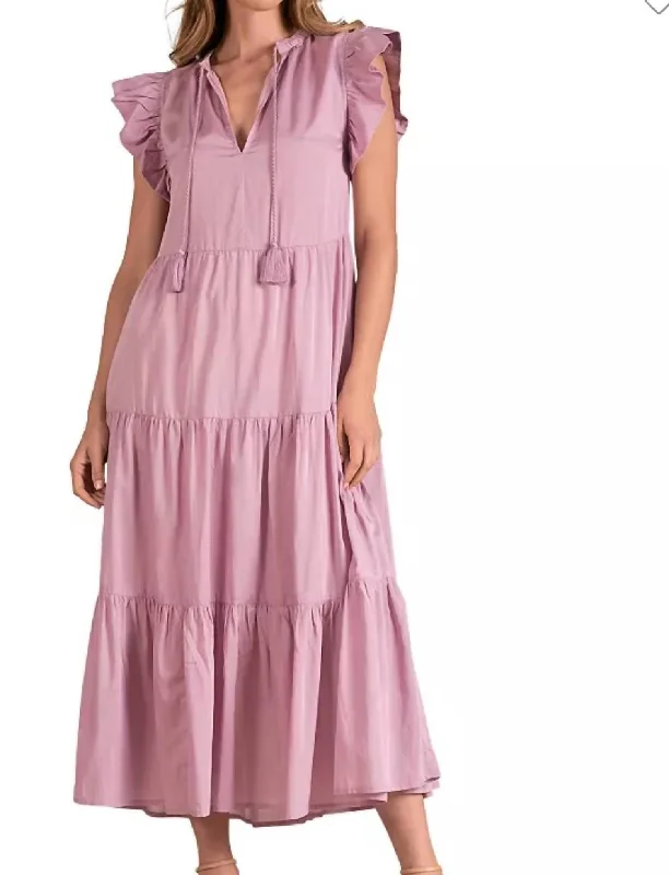 Ruffle Sleeve Maxi Dress In Lilac