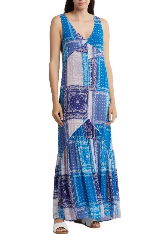 V-Neck Tank Maxi Dress In Paisley Patchwork